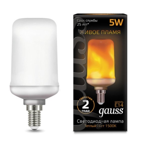 157401105 Лампа Gauss T65 5W 20-80lm 1500K E14 Flame LED 1/10/100