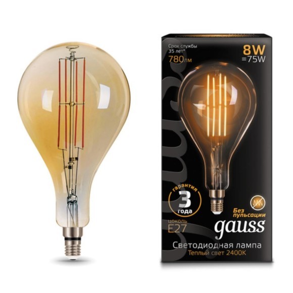149802008 Лампа Gauss Filament А160 8W 780lm 2400К Е27 golden straight LED 1/6
