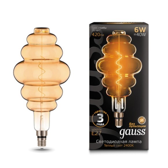 158802006 Лампа Gauss Filament Honeycomb 6W 420lm 2400К Е27 golden flexible LED 1/6